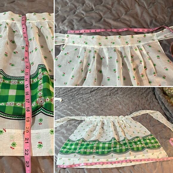 Floral Handmade Vintage Apron Skirt Tie Back Red Green White OS - Picture 6 of 7